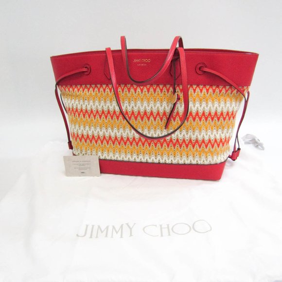 JIMMY CHOO Women,Men Leather,Raffia Shoulder Bag,Tote Bag Multi-color,Red Color - Picture 9 of 9